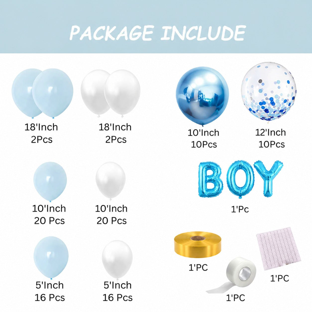 It’s a Boy Balloon Decoration Set – 100 PCS | Blue & White Baby Shower Balloon Arch Kit for Welcome Baby Boy