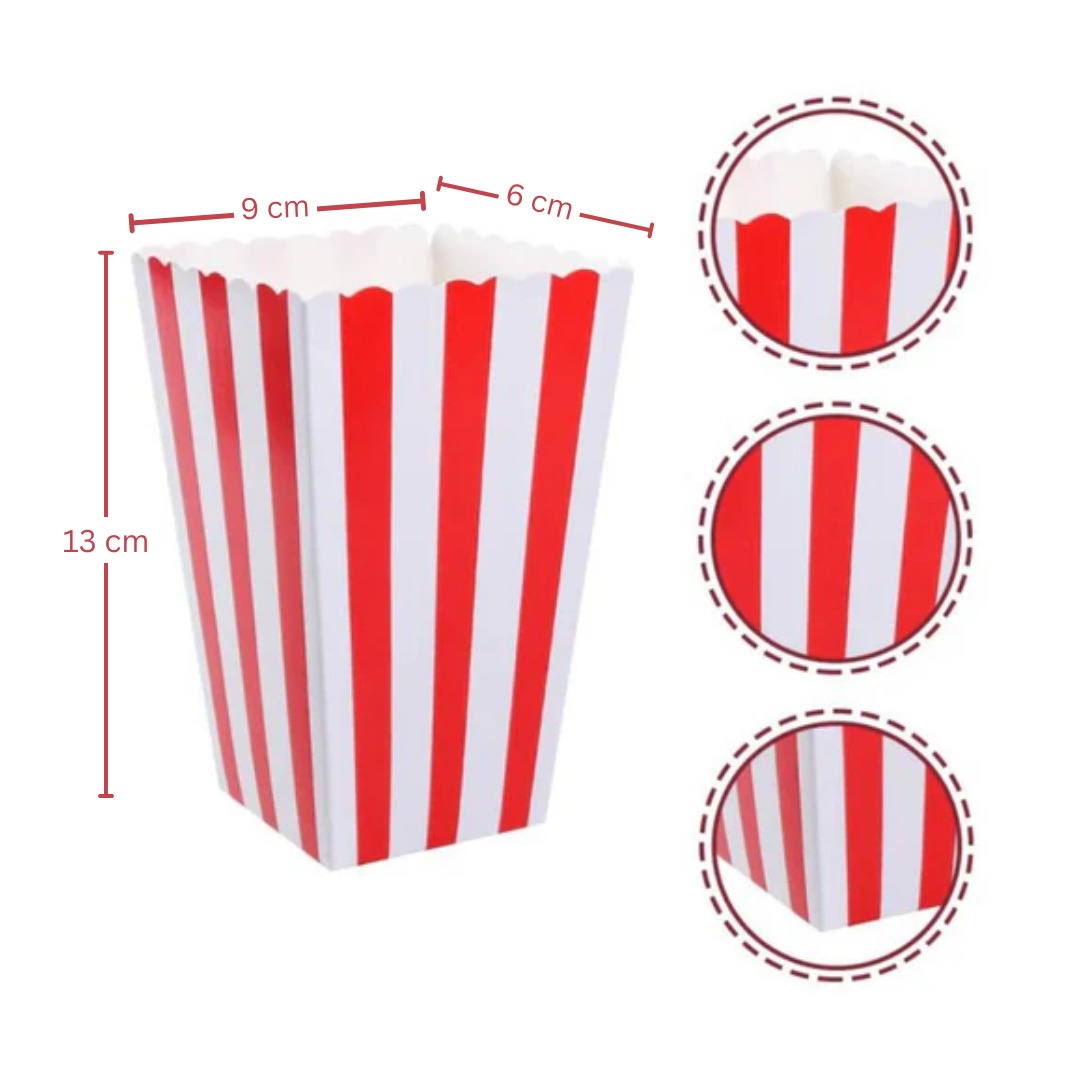 Striped Popcorn Holders Red- 10PC