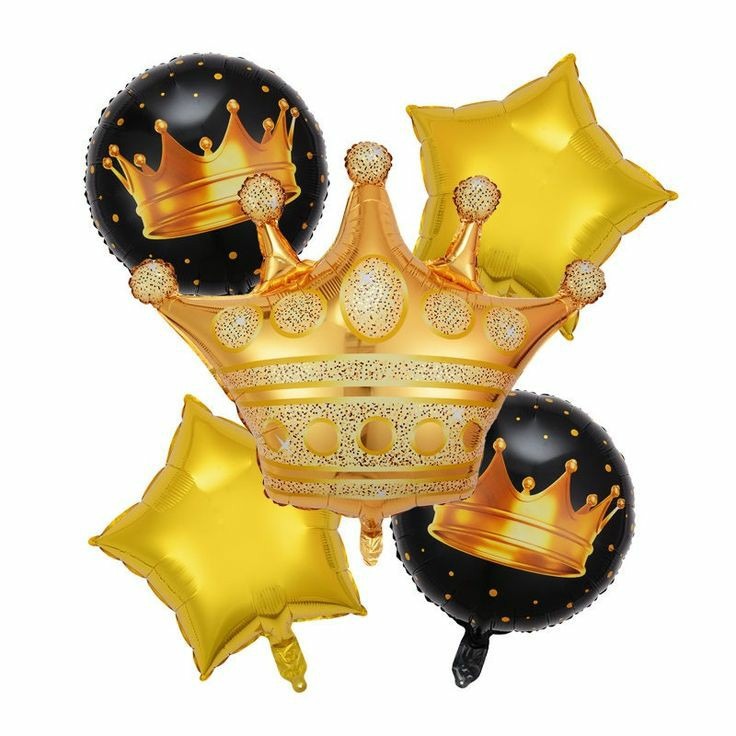 Golden Crown with 2 Black Crown and 2 Star Foil balloon 5 Set (w/ Helium Gas)