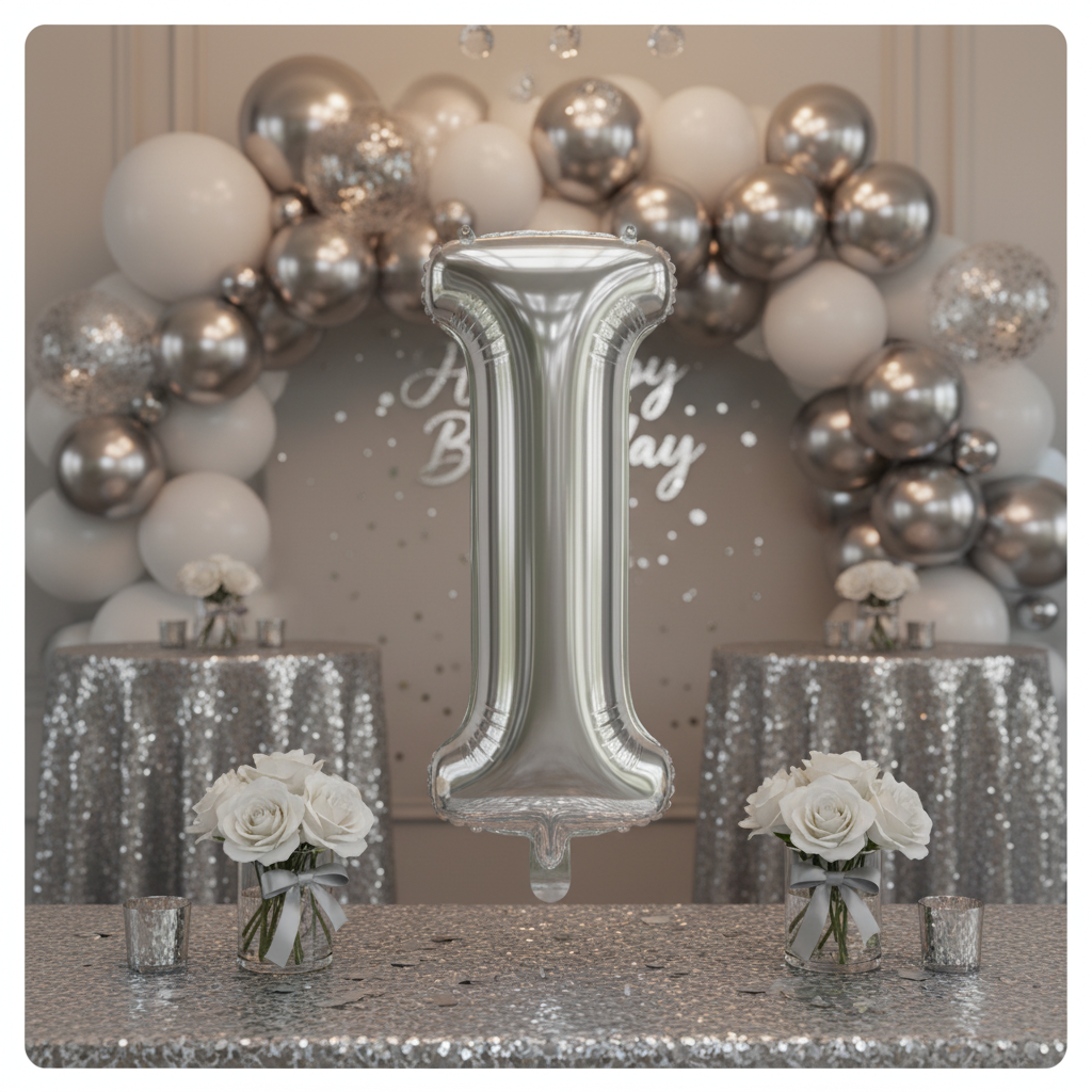 Silver Letter I Balloon - Silver Milestone Photo Booth