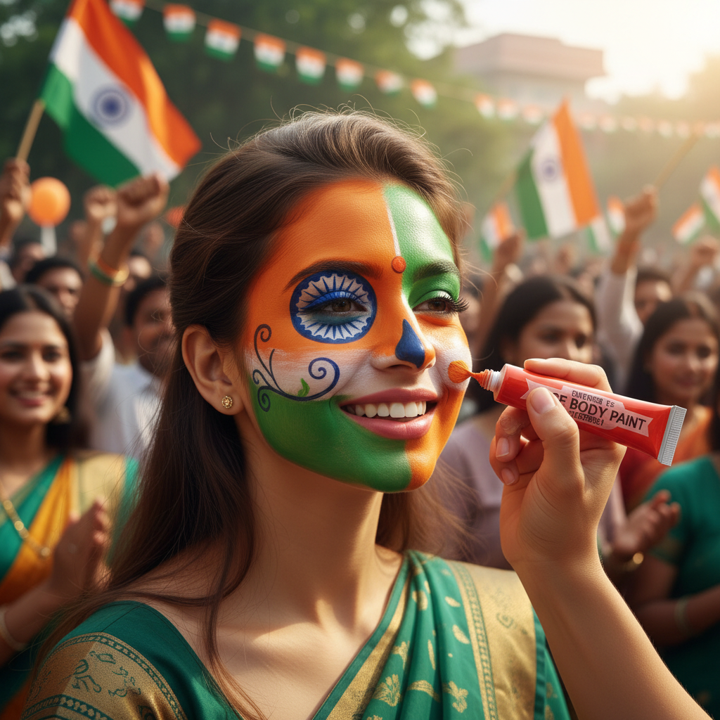 Orange Face Paint used for Indian Patriotic Tricolor Celebration Face Paint