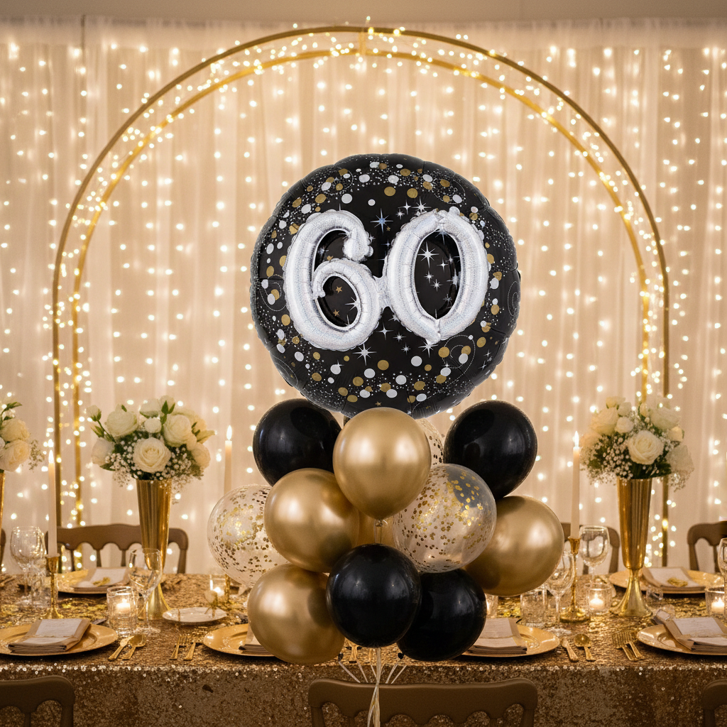 Sparkling 60th 3D Foil Balloon - Balloon Bouquet at Venue