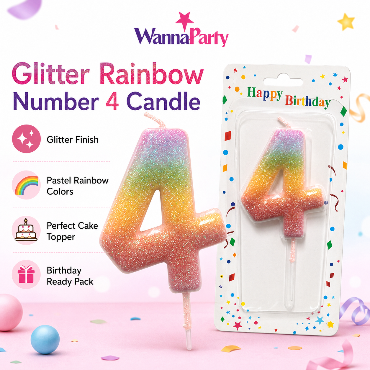 Three Color Gradient Glitter Candle Number 4