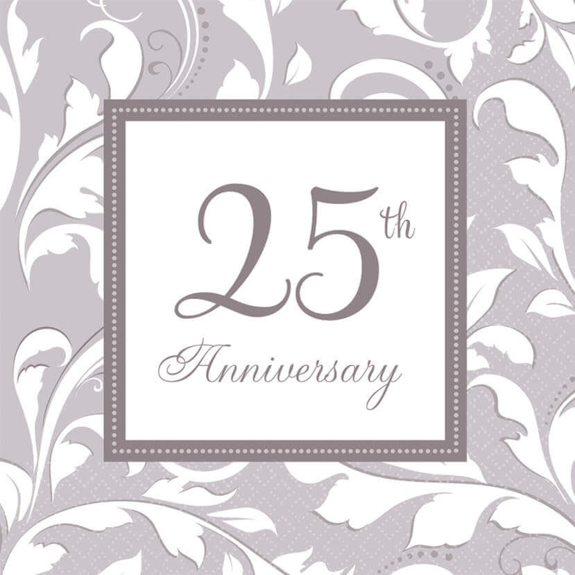 Elegant 25th Anniversary Paper Napkins - 16PC