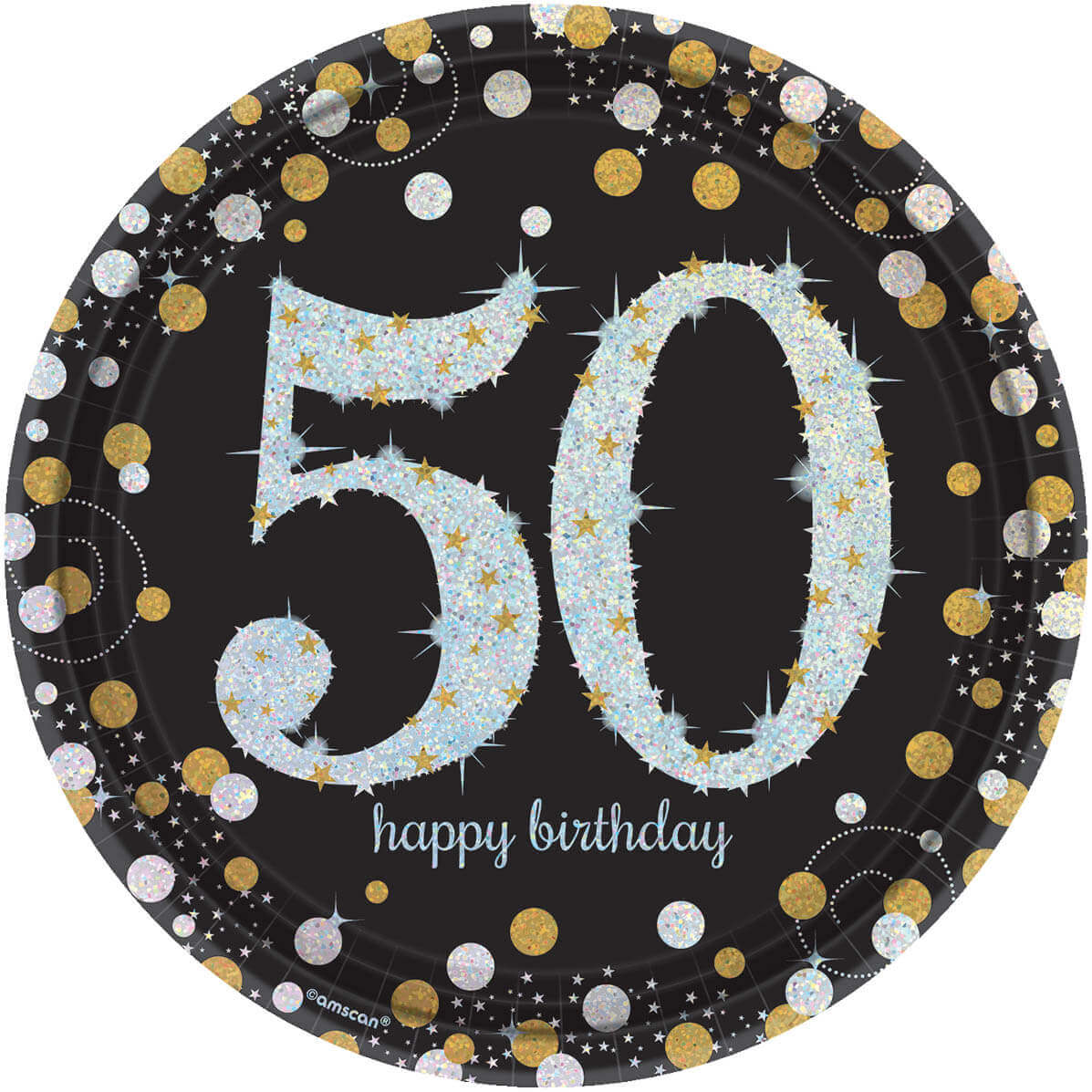 50th Birthday Sparkling Paper Plates 9" - 8PC