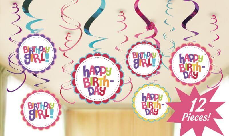 Birthday Girl Swirl Decoration - 12 PC