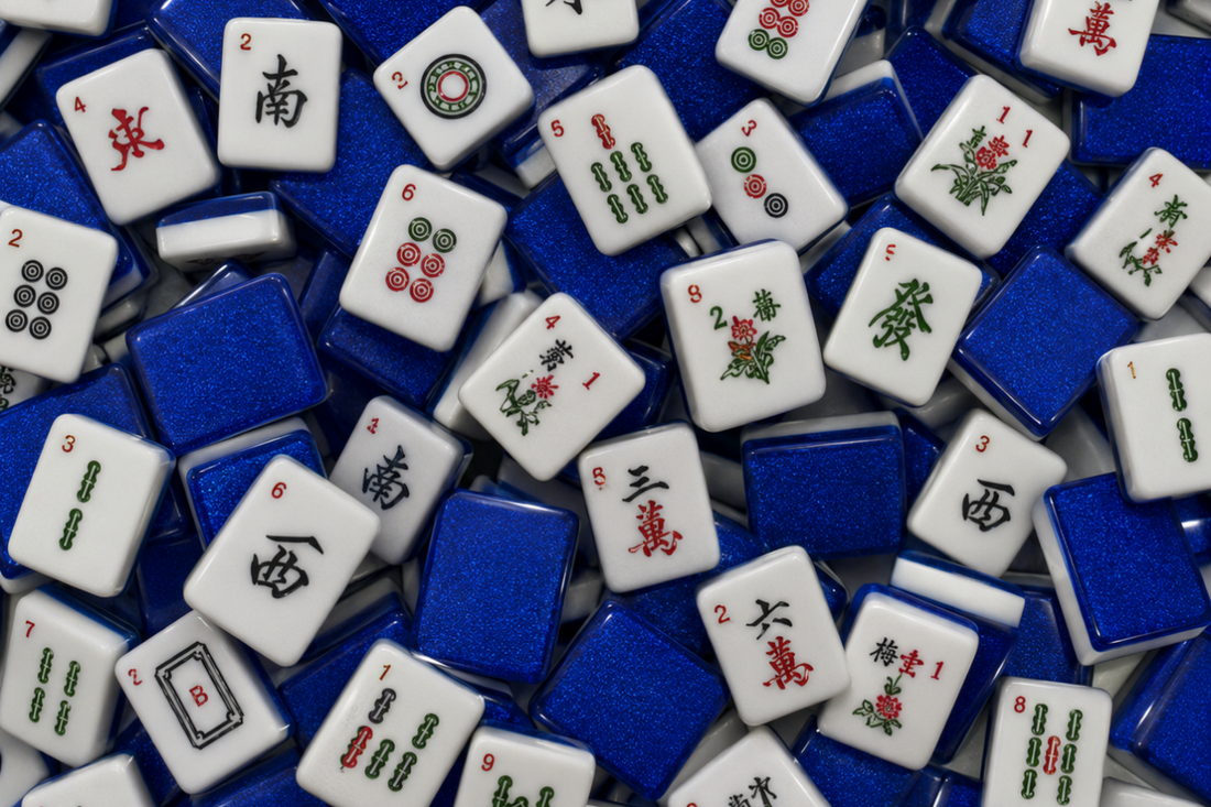 Mahjong tile set with bamboo circle and character symbols - classic Chinese board game