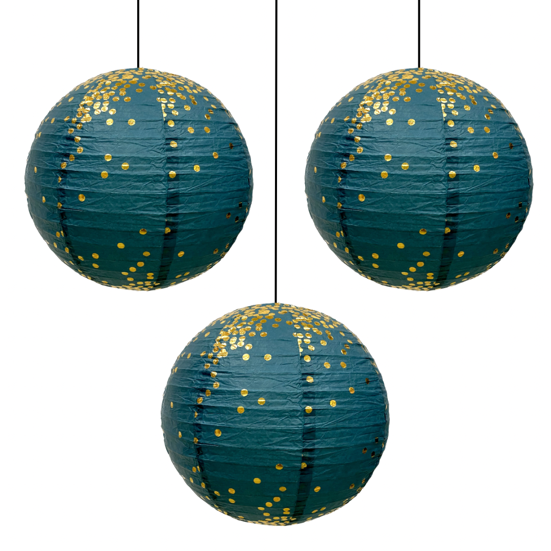 Aqua Blue &amp; Golden Polka Dots Lantern 12"