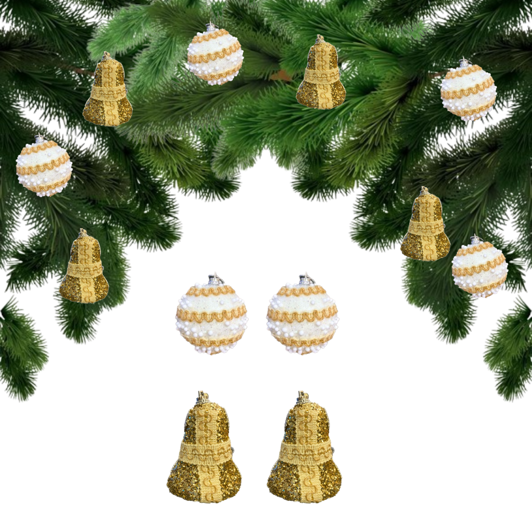 Rustic Balls and Bells Tree Decoration Kit - Set of 4 PC