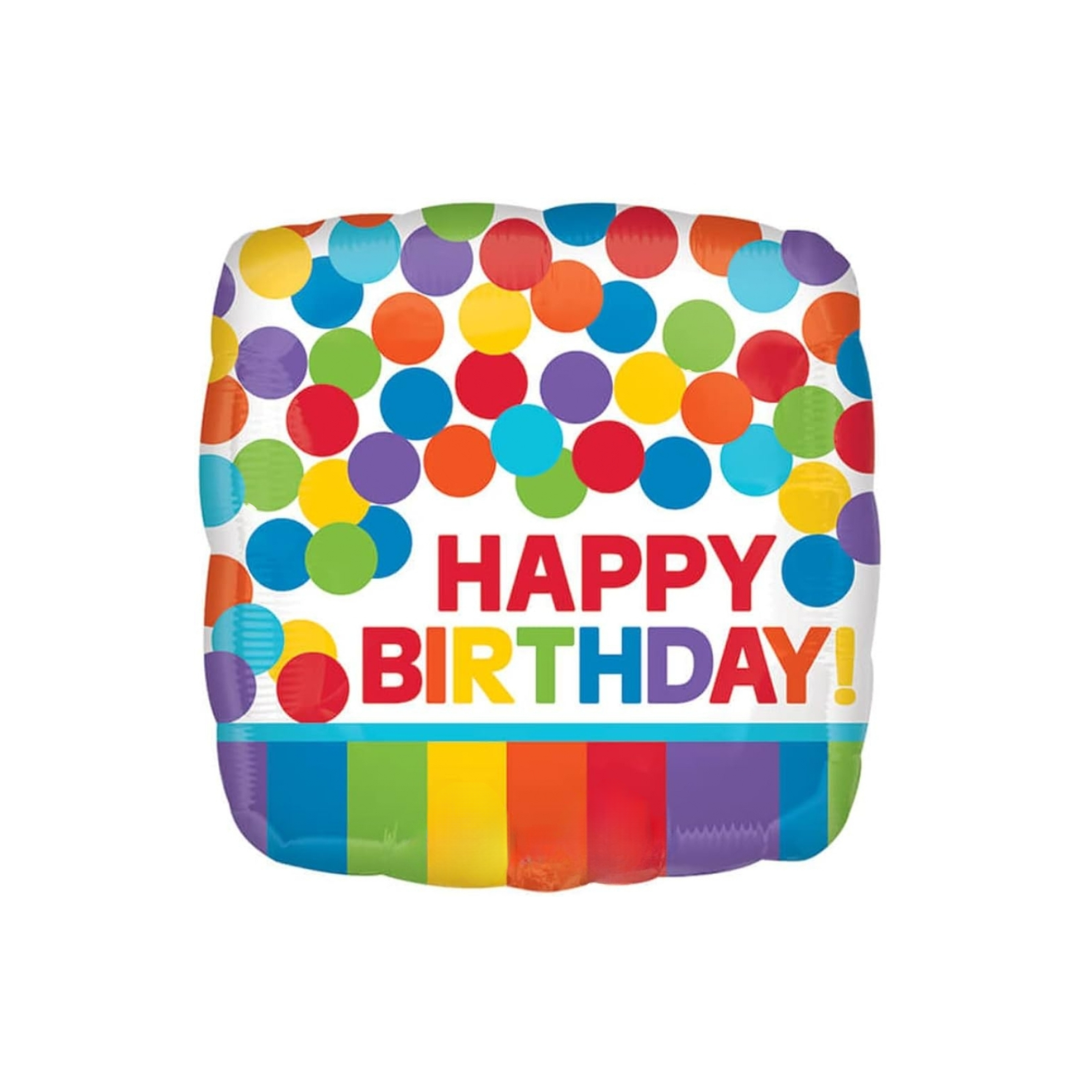 18" Happy Birthday Rainbow Dots Balloon S40