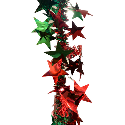 Fringe Wired Red & Green 2D Stars Tree Wraps or Garland - 1PC