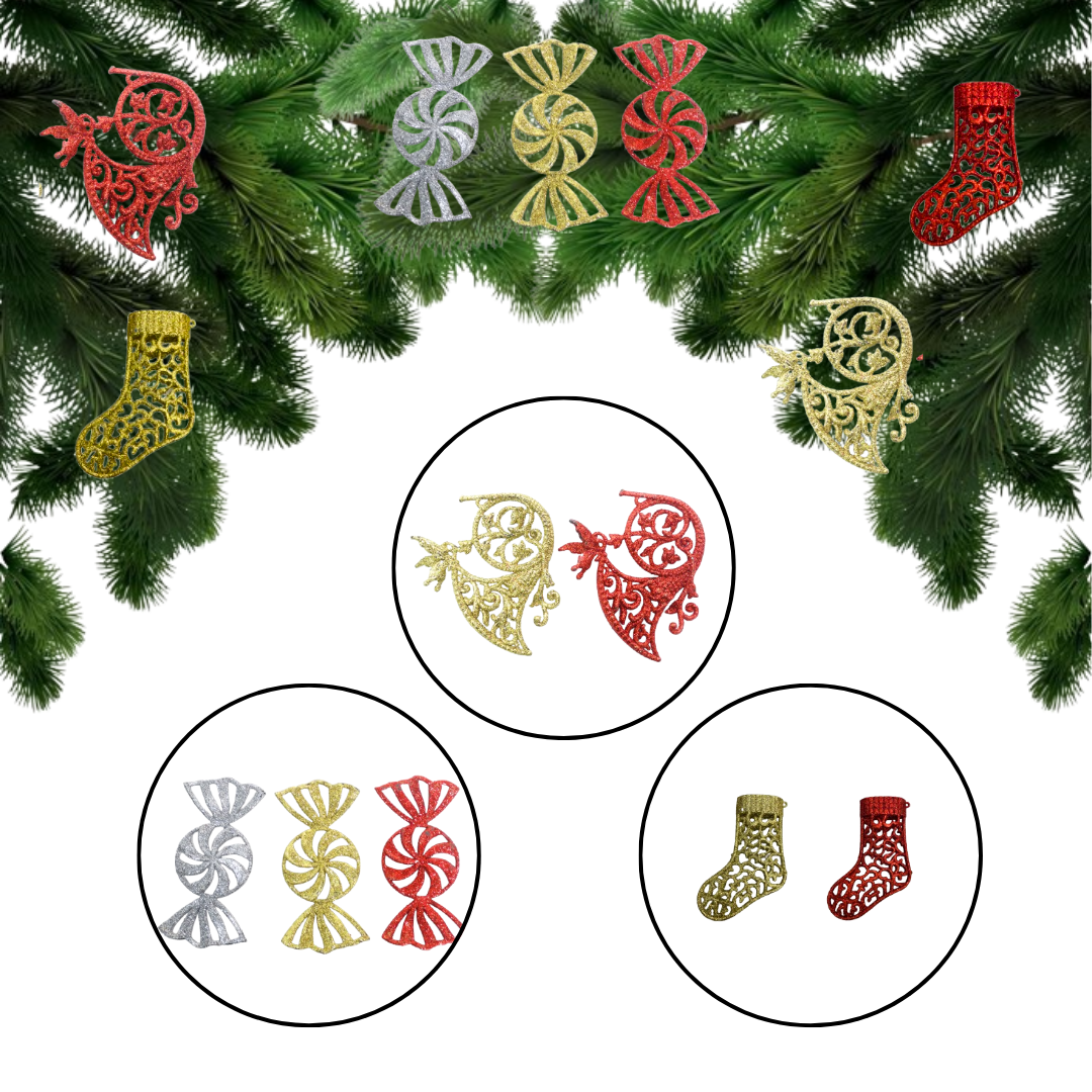 Christmas Stockings, Candy and Trumpet Tree Decoration Kit - Set of 6 PC