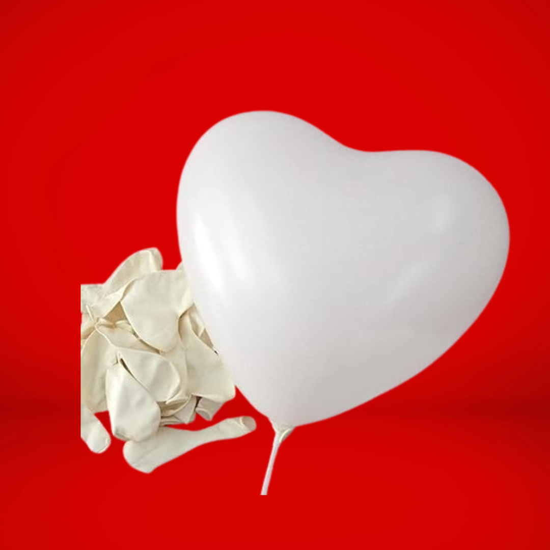 White Heart Shaped Balloons - 25PC