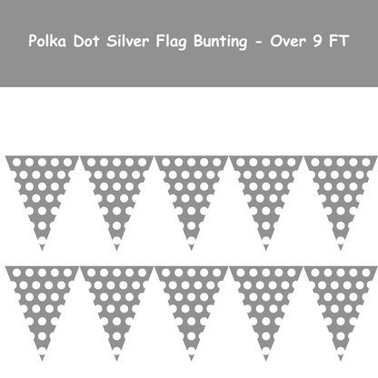 Polka Dot Silver Flag Bunting - Over 9 FT