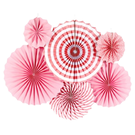 Designer Pink Paper Fans Set - 6PC