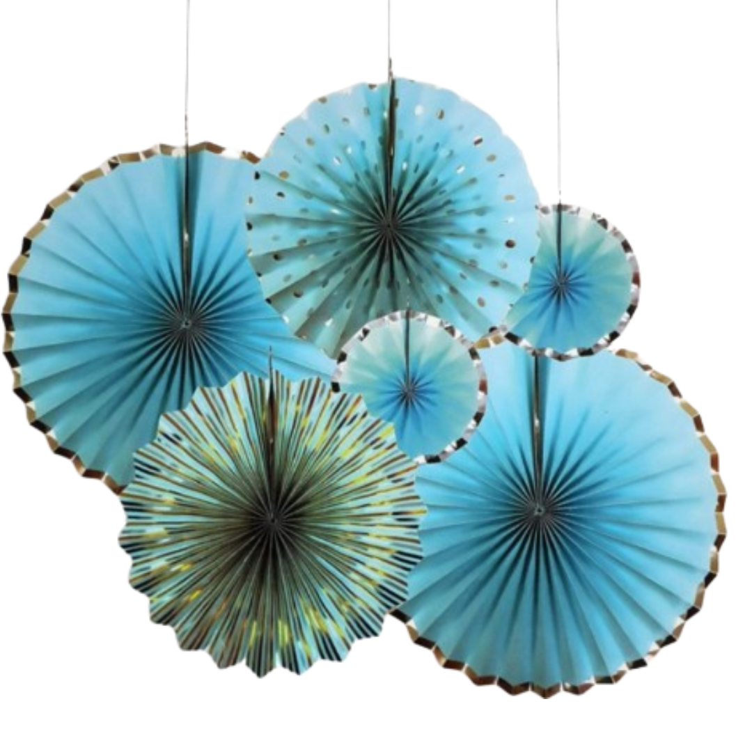 Blue Paper Fans Set - 6PC