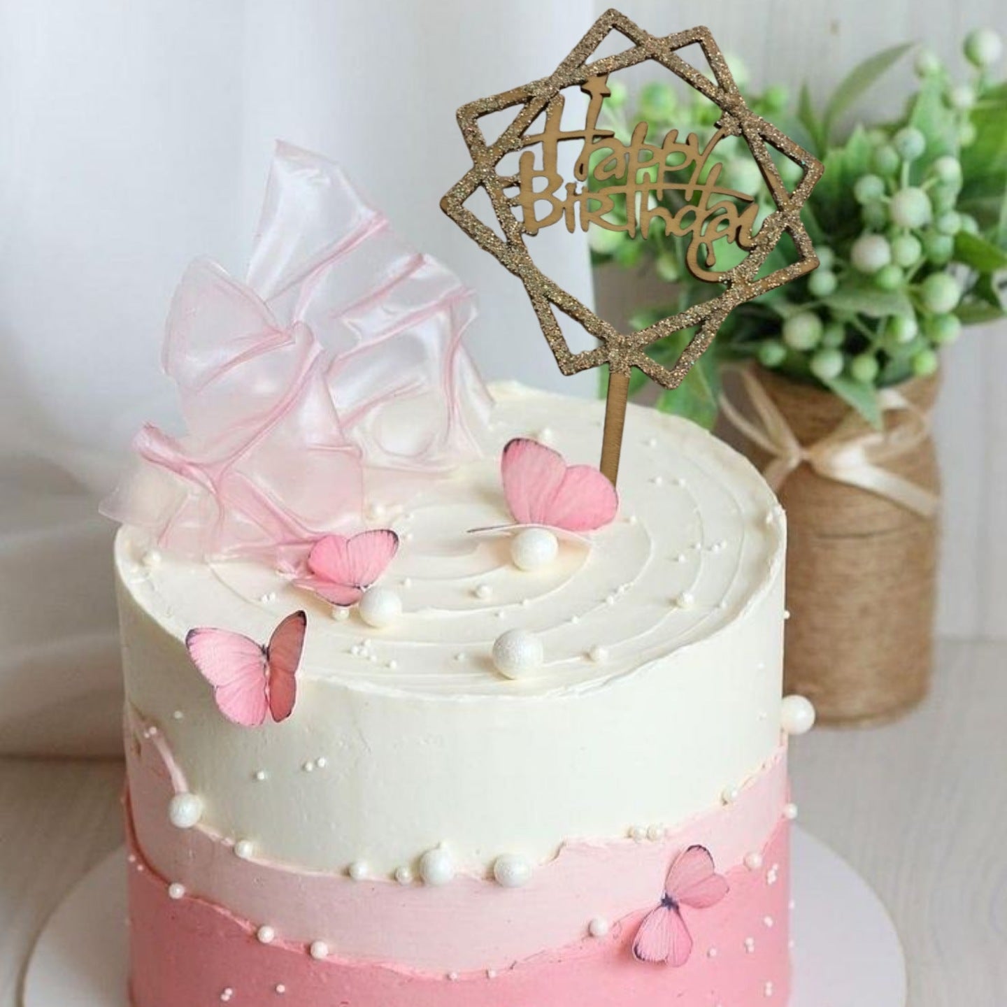 Happy Birthday Double Square Shaped Wooden Cake To