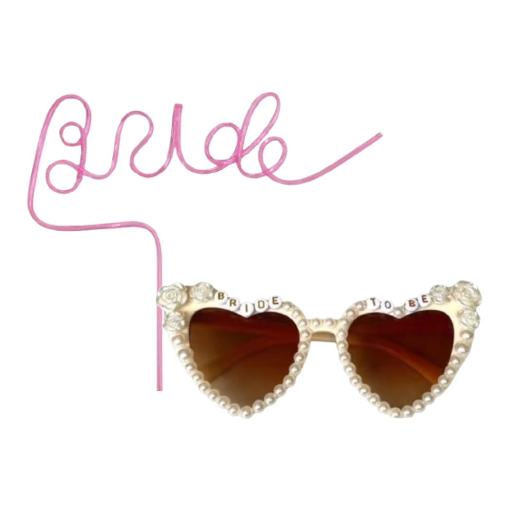 Bride Sunglasses for Bachelorette &amp; Pink Bride Straw Combo