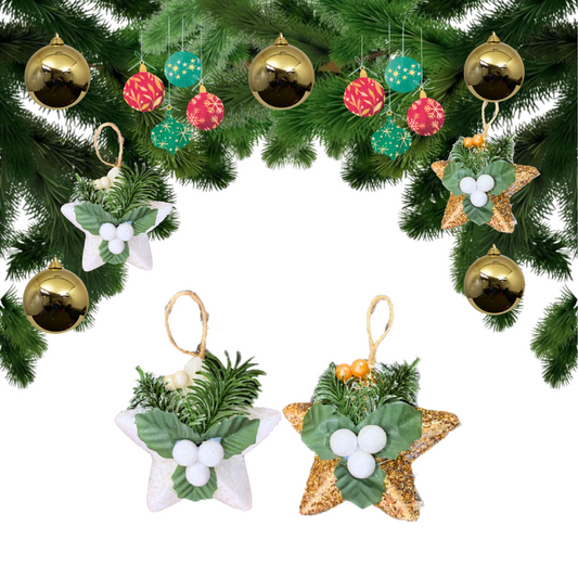 Mistletoe White and Golden Star with Cherries - Set of 2