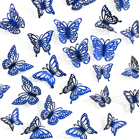 Iridescent 3D Butterfly Blue w/Stickers - 12 PC