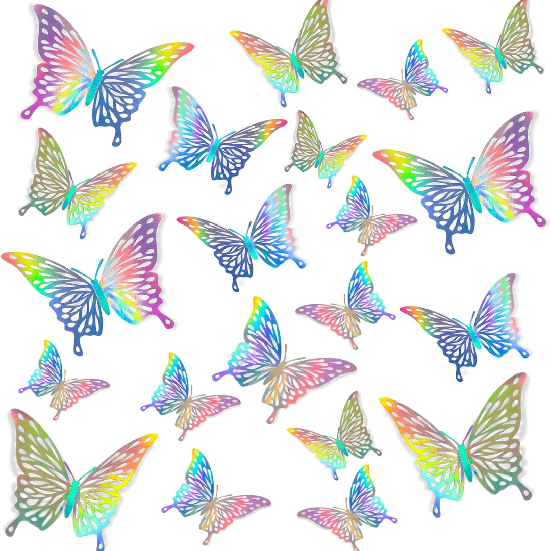 Iridescent 3D Butterfly Assorted Color w/Stickers - 12 PC