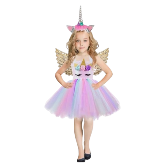 Unicorn Girls Costume w/Hair Band and Wings - Size M- Age 5 to 7