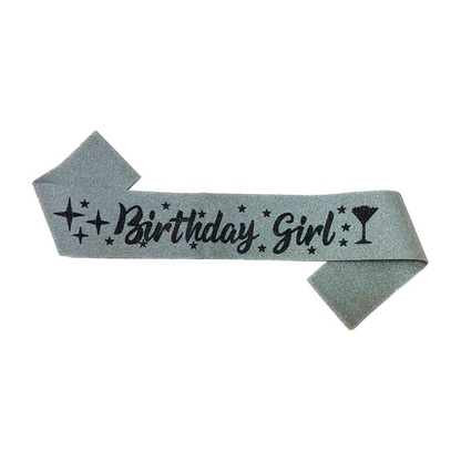 Glitter Birthday Girl Sash Silver