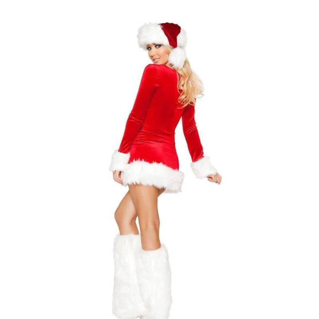 Adult Santa Girls Costume with Hat & Boot Covers