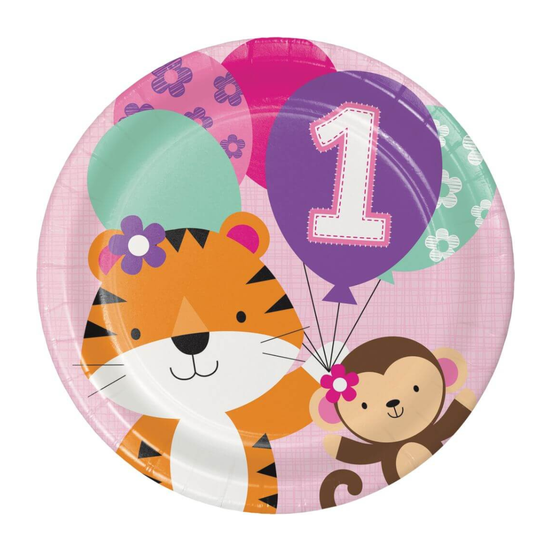 1st Birthday Fun Square Paper Plates for Girls 1st Birthday / Measures 9 inches / Great For Lunch or Dinner Servings / Big Size / Sturdy - 8PC