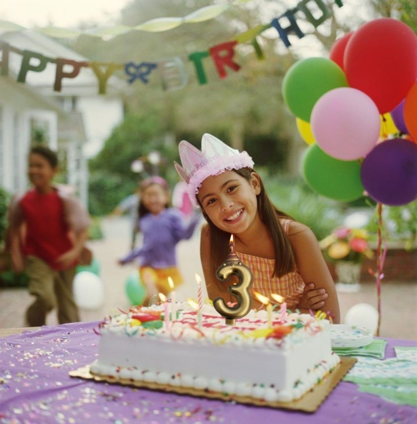 Golden Numerical Candle 3 with Pink Hat