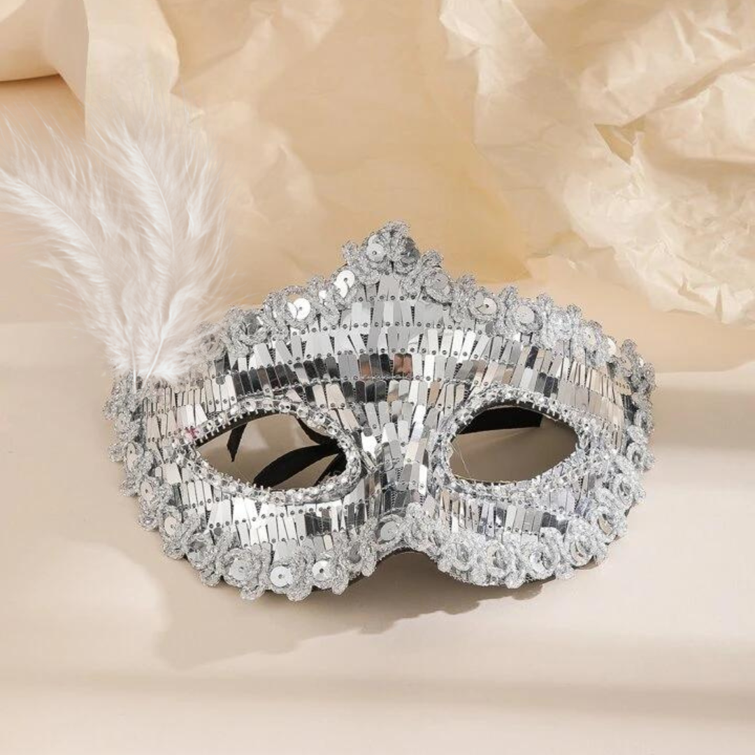 Silver Rectangle Sequin Mask with Net