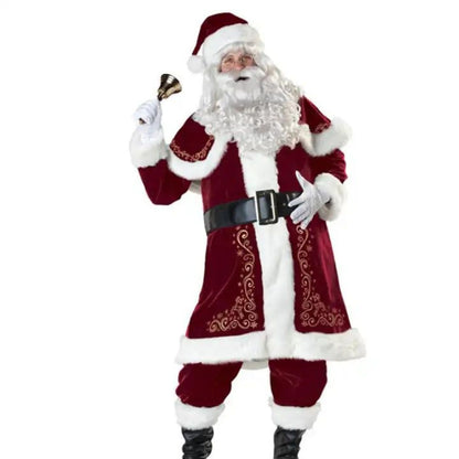 Adult Santa Claus Costume with Hat, Belt, Shoe Cover & Gloves