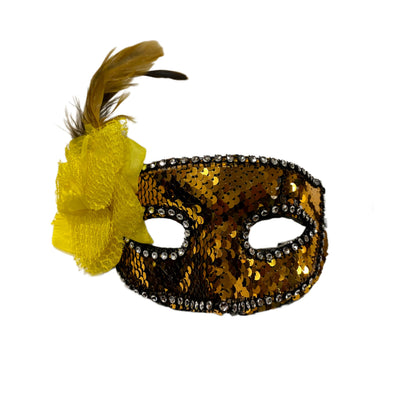 Golden Sequin Eye Mask with Yellow Flower