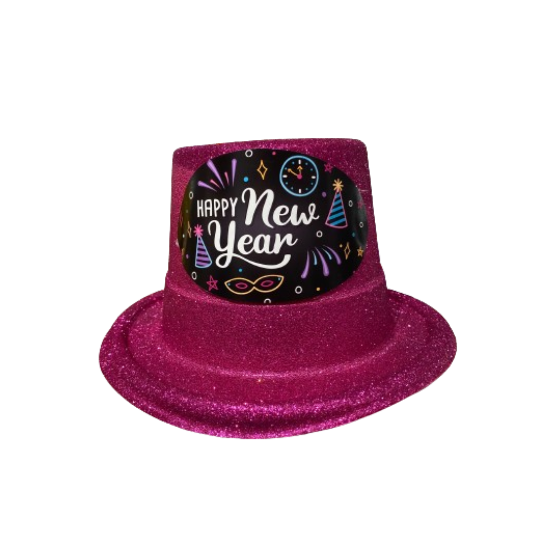 Happy New Year Glitter Hat Pink