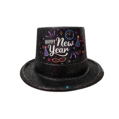 Happy New Year Glitter Hat Black