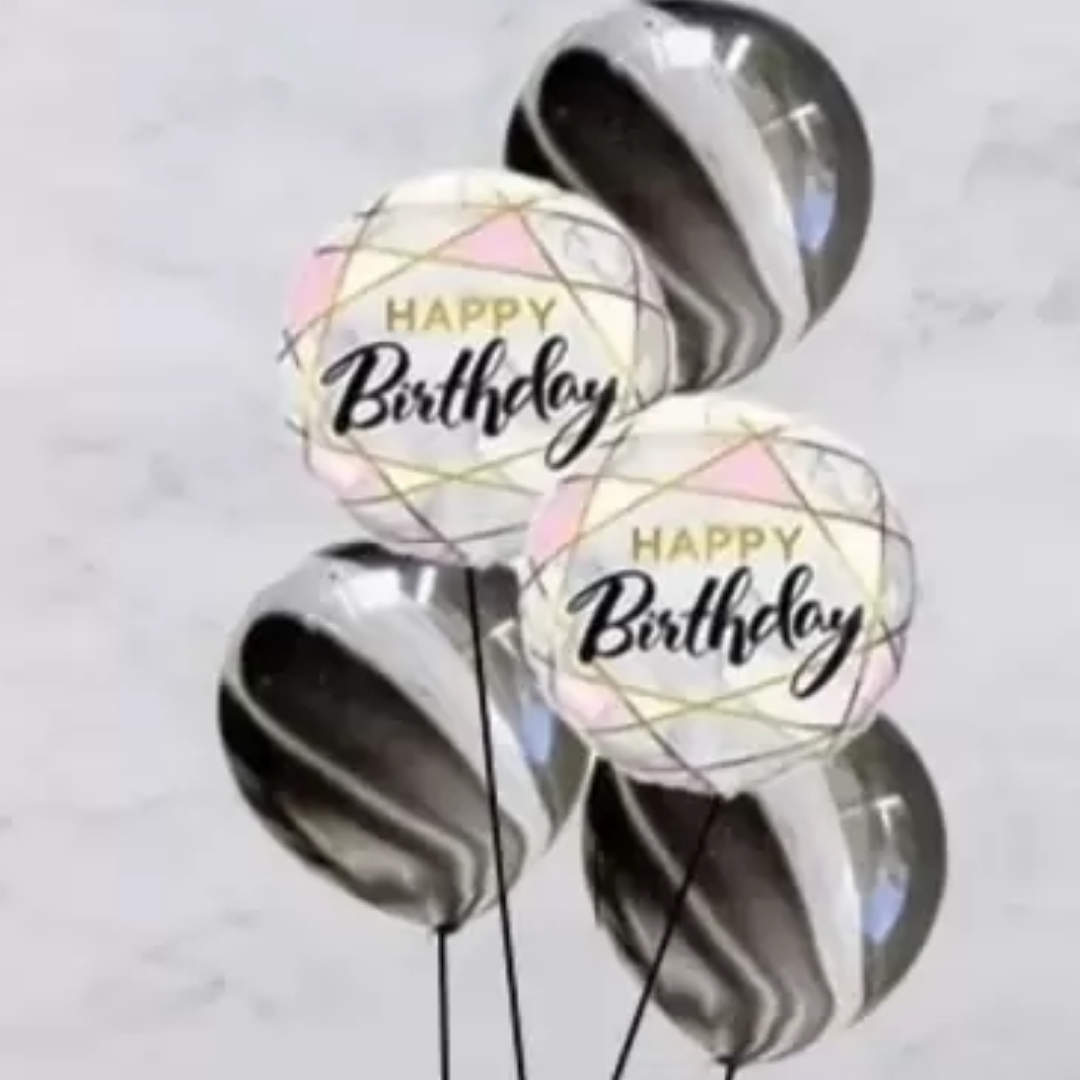 Marble Print Happy Birthday Balloons - 5PC