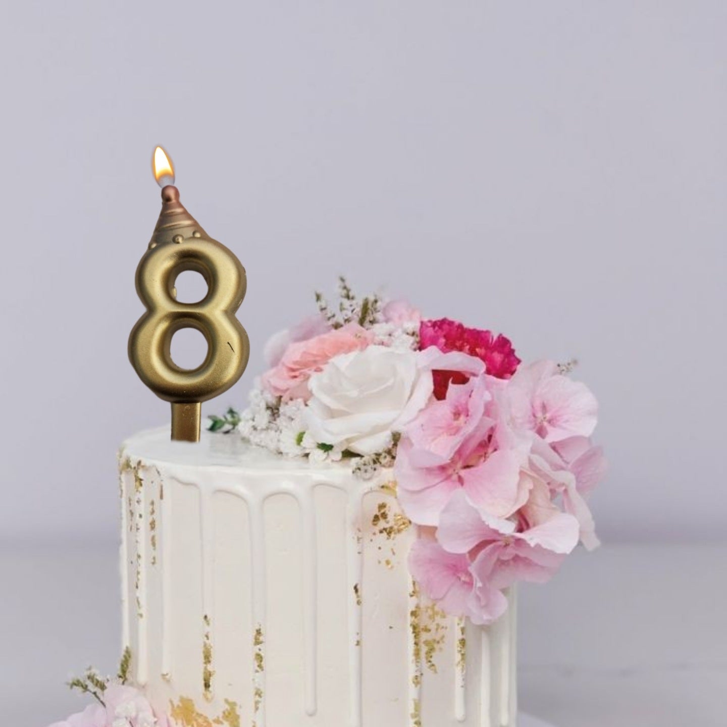 Golden Numerical Candle 8 with Pink Hat