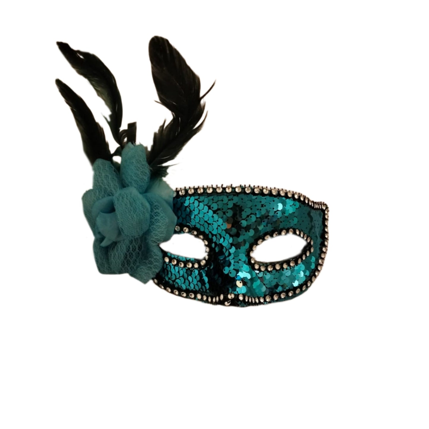 Blue Sequin Eye Mask with Blue Flower