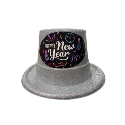 Happy New Year Glitter Hat Silver