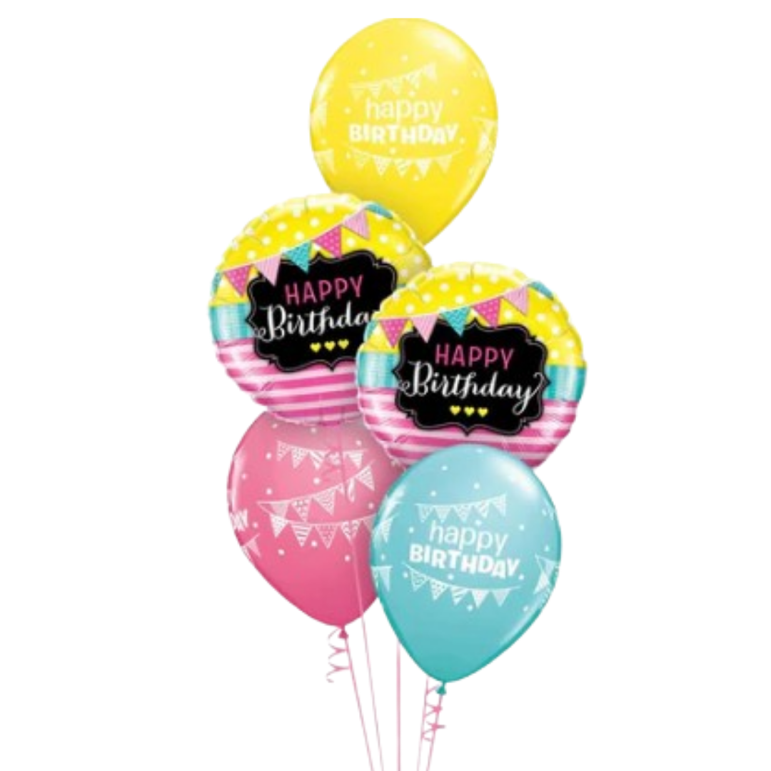 Happy Birthday Bunting Balloons w/Latex Balloons - 5PC