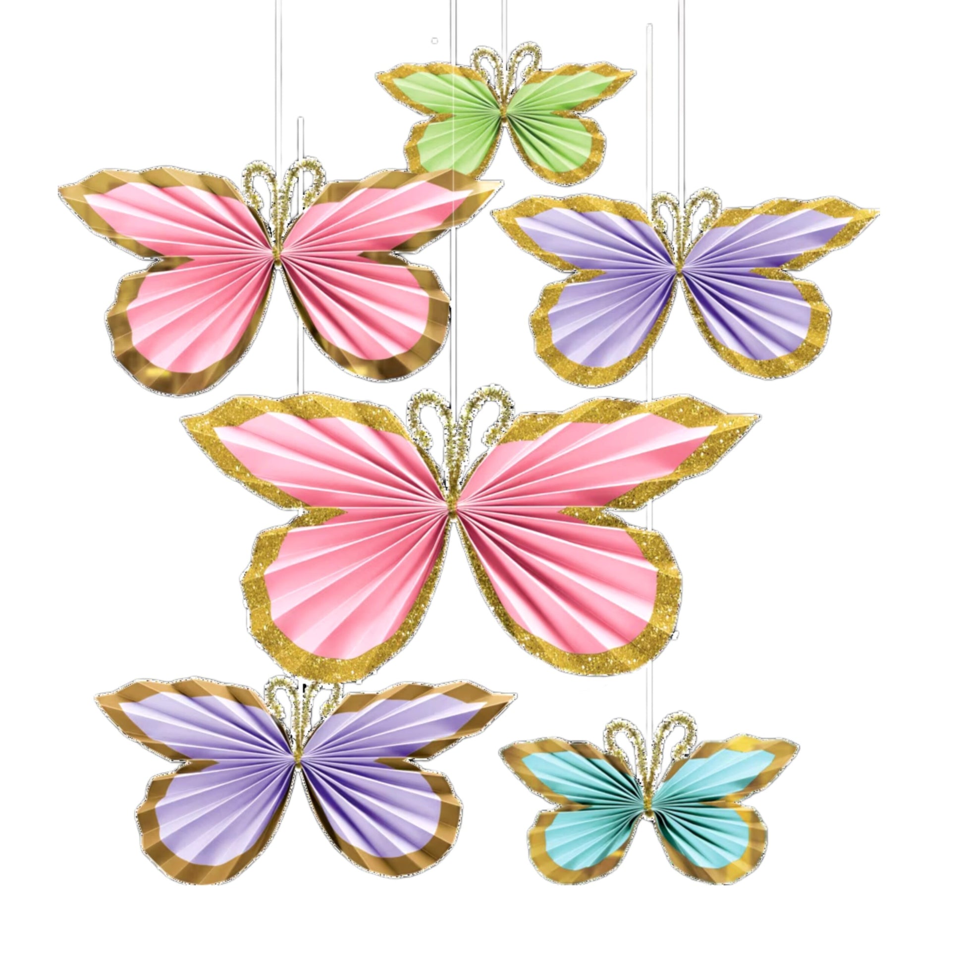 Butterfly Paper Fan Hanging Decoration - 6PC