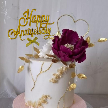 Happy Anniversary Cake Topper Gold