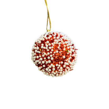 Christmas Tree Ornaments Glitter Red Ball with White Snow Dots - Set of 6