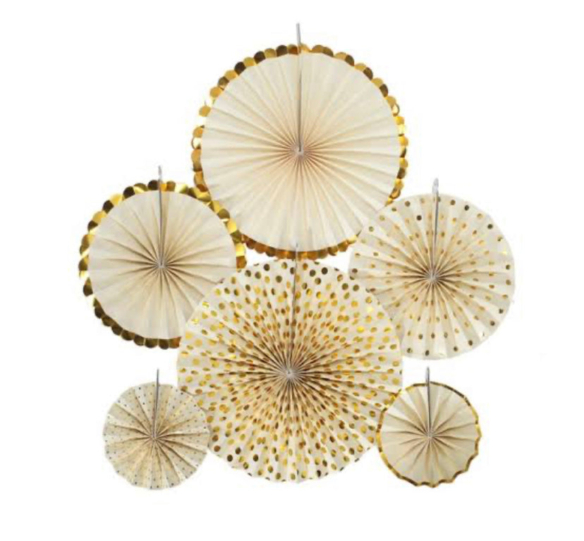 Yellow Gold Paper Fans Set - 6PC