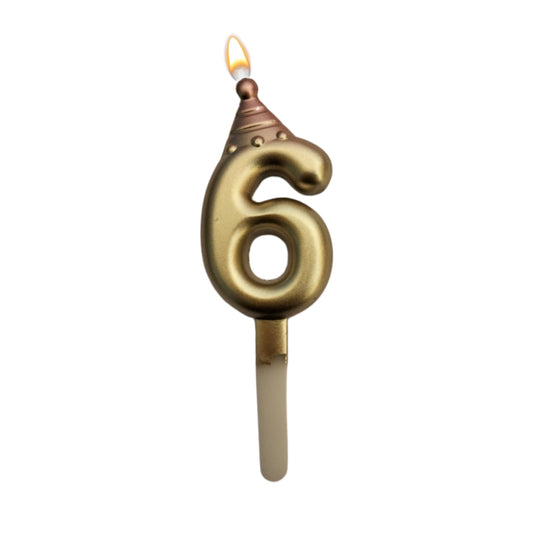 Golden Numerical Candle 6 with Pink Hat