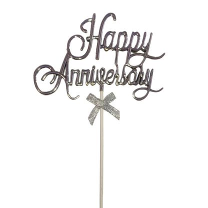 Happy Anniversary Cake Topper Silver