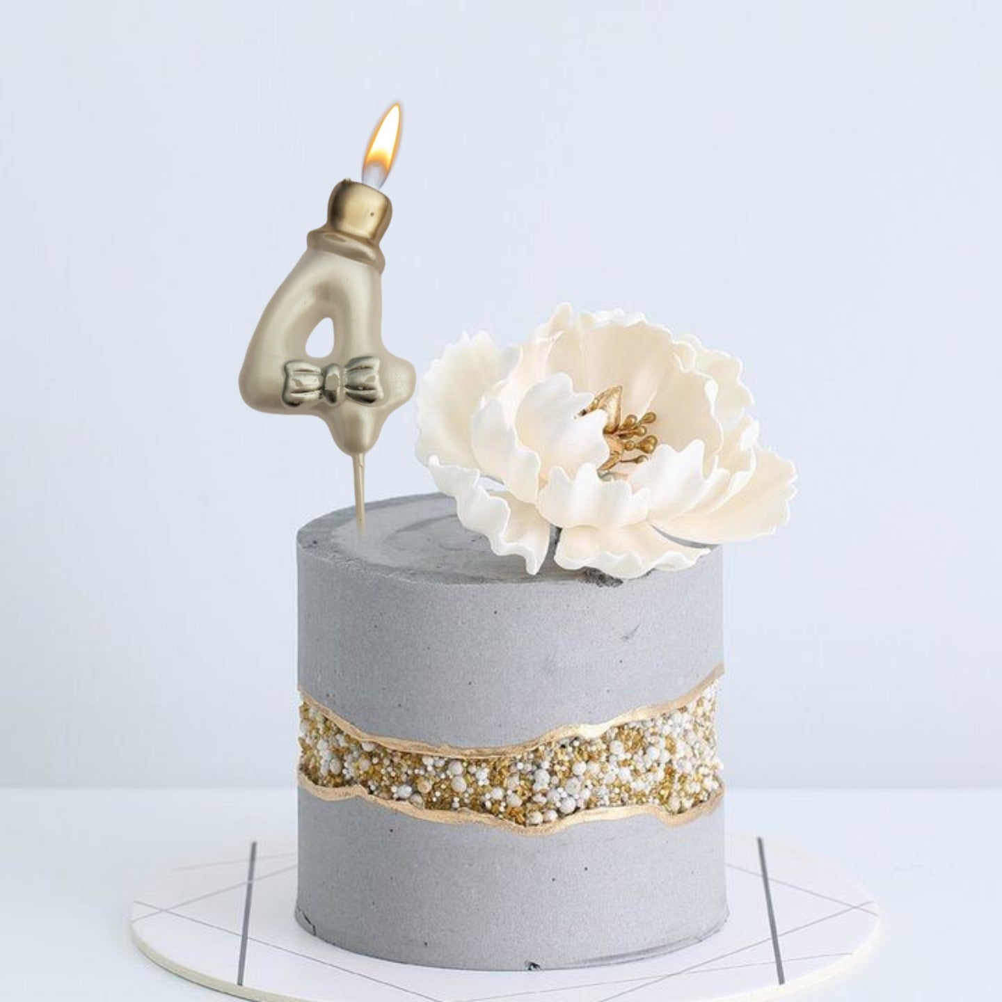 Metallic White Numerical Candle 4 with Golden Hat