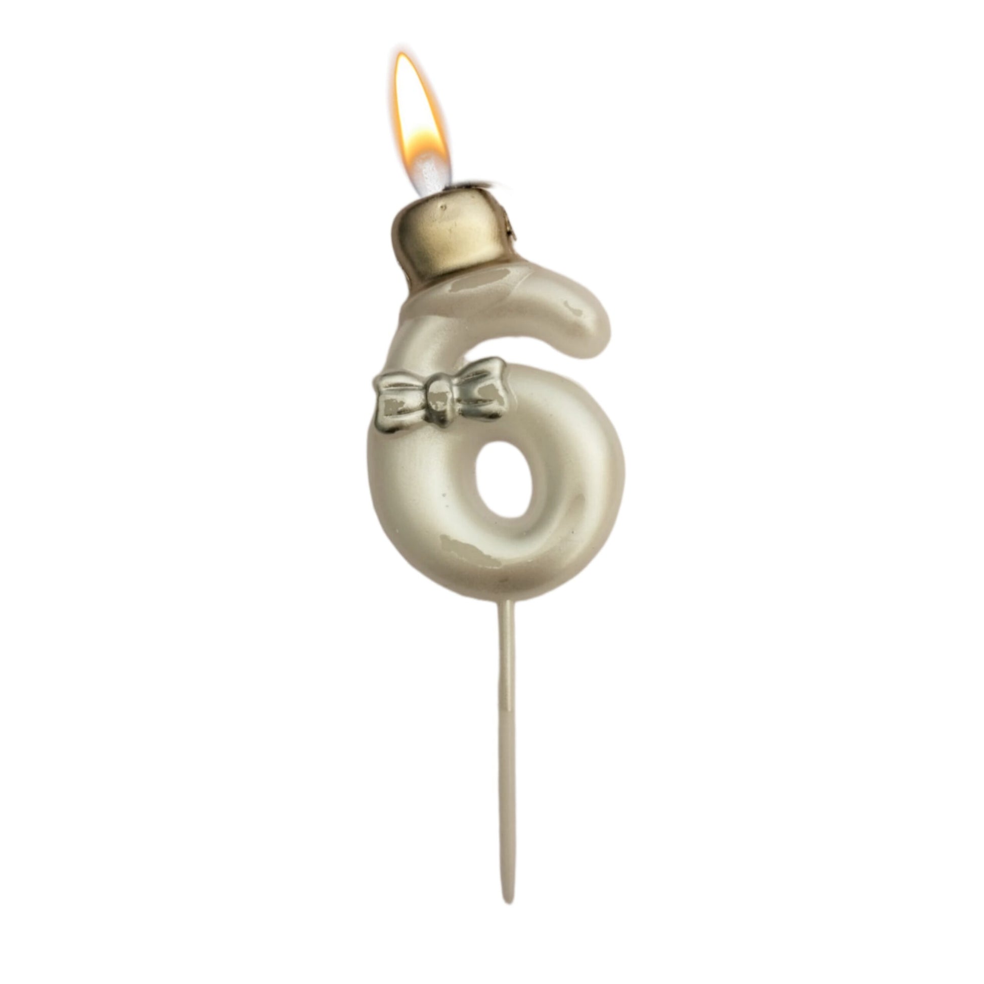 Metallic White Numerical Candle 6 with Golden Hat