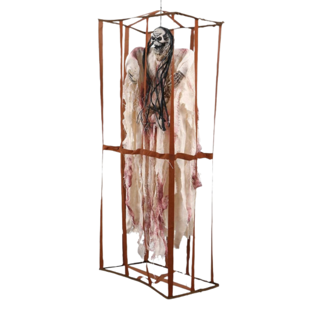 Light Up Hanging and Noise Making Ghost in Cage