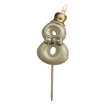 Metallic White Numerical Candle 8 with Golden Hat